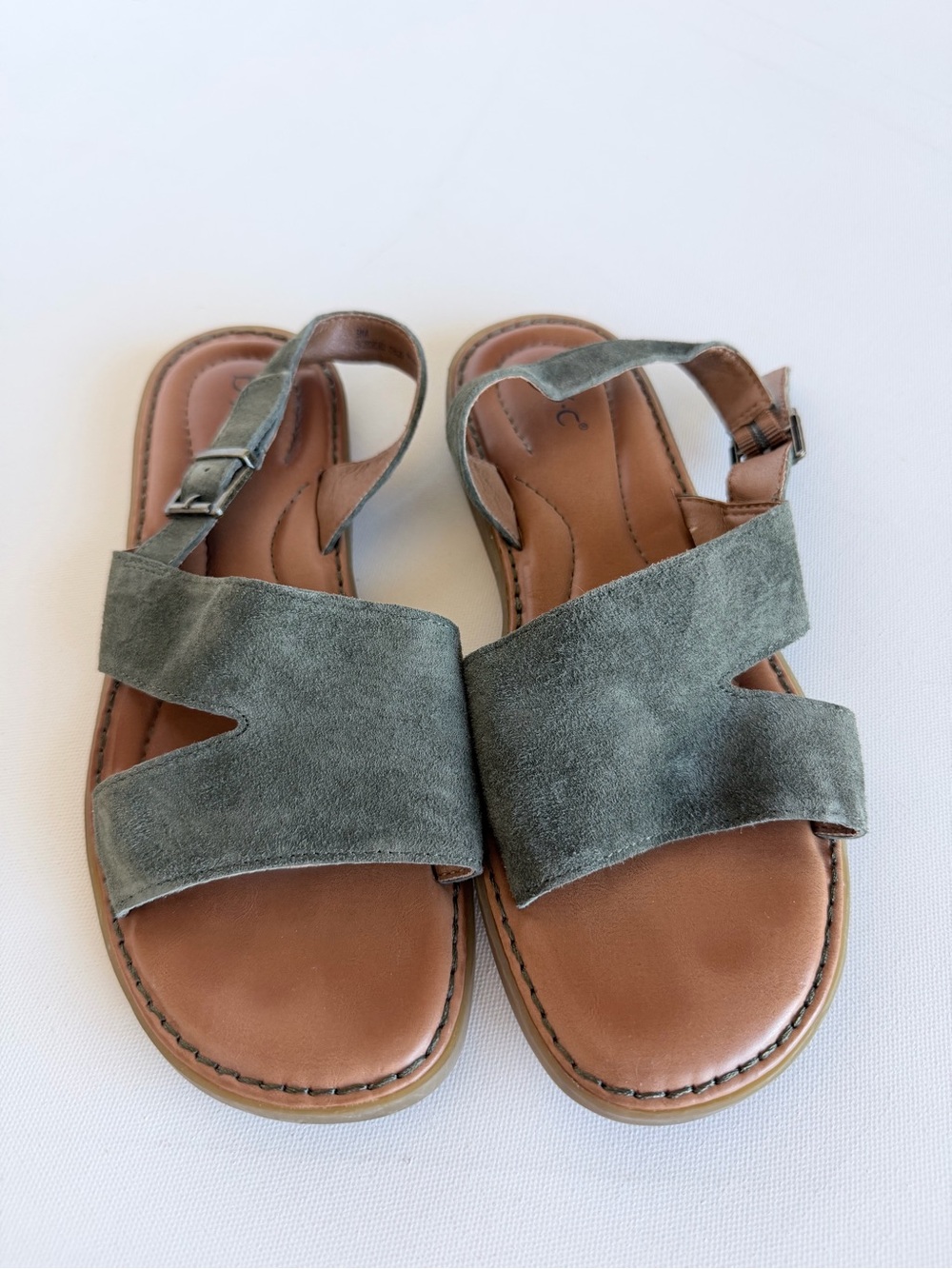 b.o.c. Born Concepts Olive Green Suede Slingback Sandals Size 9